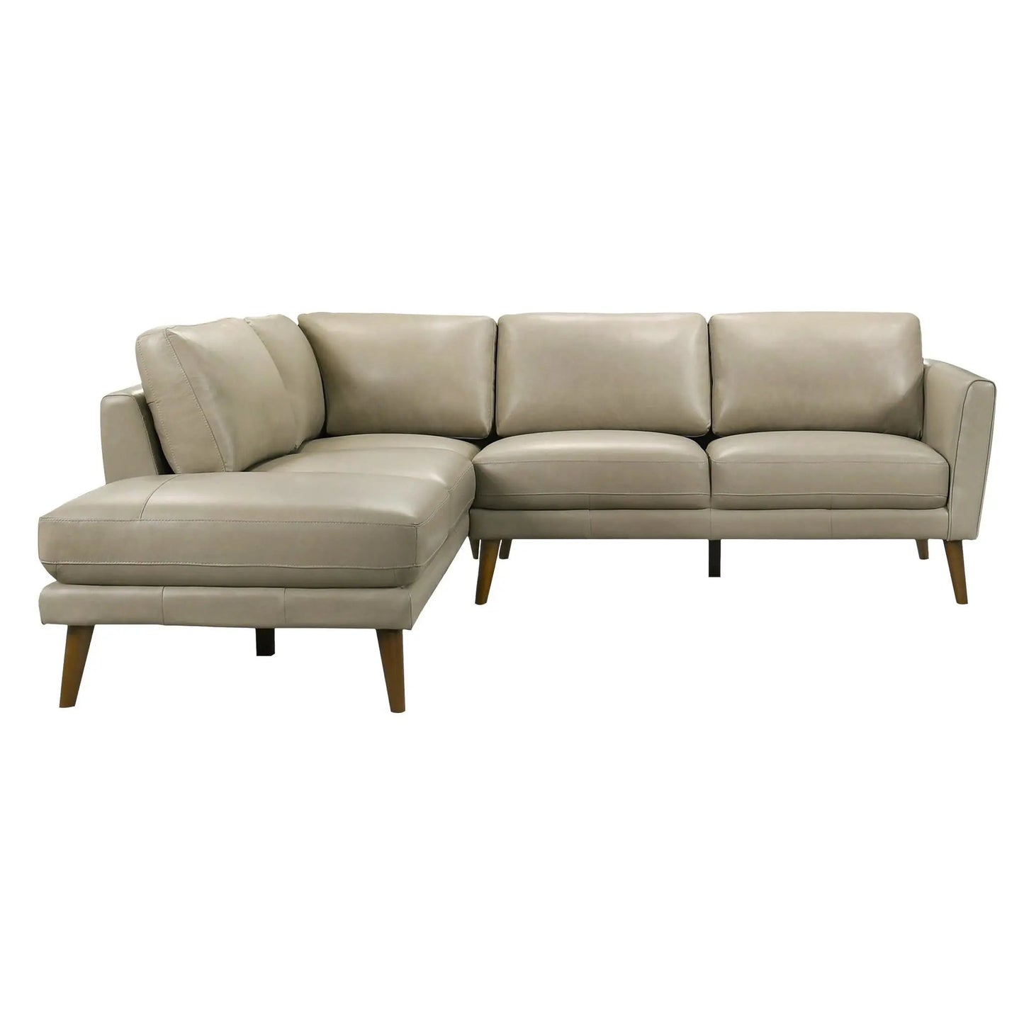 Benson stationary sectional sofa with chaise in tan leather upholstery with wooden legs on Tampa Home & Garden Store