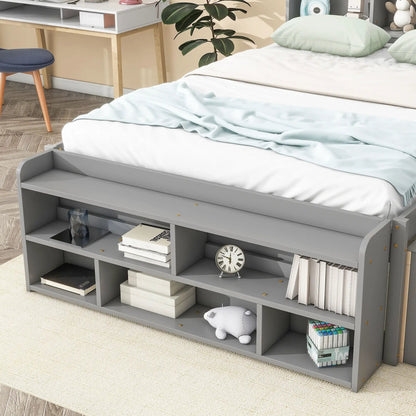 Bed With Bookcase Headboard and Under Bed Storage