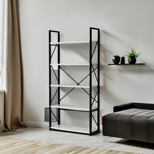 5-Tier Bookshelf, Freestanding White Book Shelf Modern Minimalist Open Display Storage Book Shelves Standing Shelving Unit White - Tampa Home & Garden Store