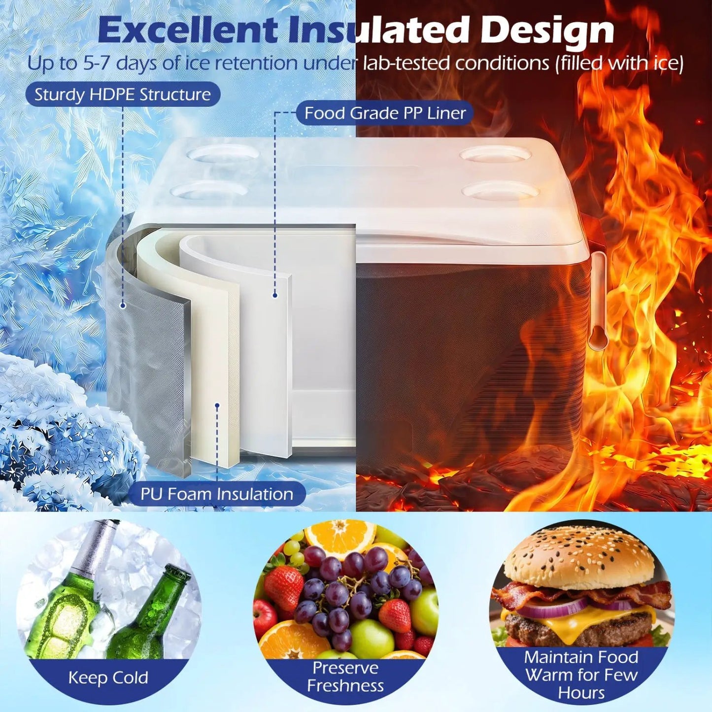 43 Quart Portable Hard Cooler With Cupholders