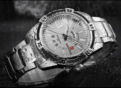 Stevvex men's luxury stainless steel waterproof watch with day-date display, silver band on Tampa Home & Garden Store