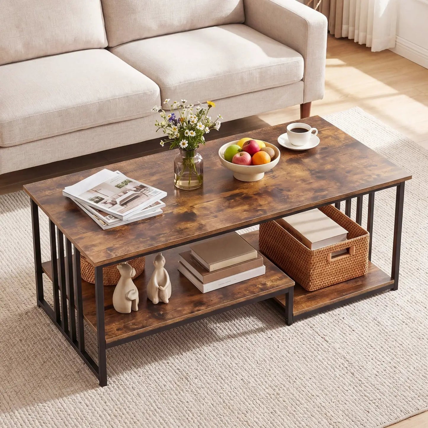 Two Tier Coffee Table with Open Storage Shelf