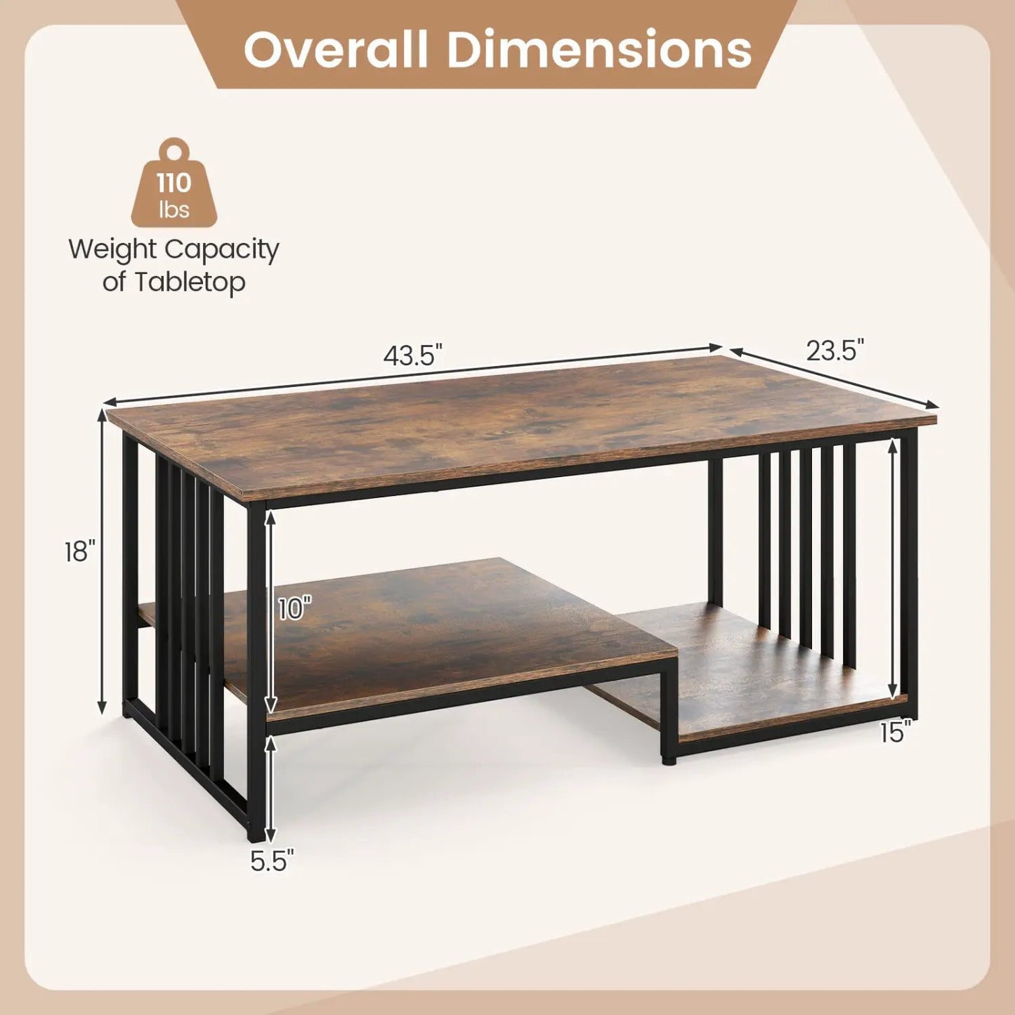 Two Tier Coffee Table with Open Storage Shelf