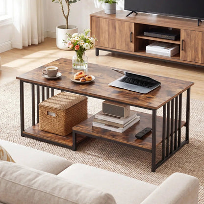 Two Tier Coffee Table with Open Storage Shelf