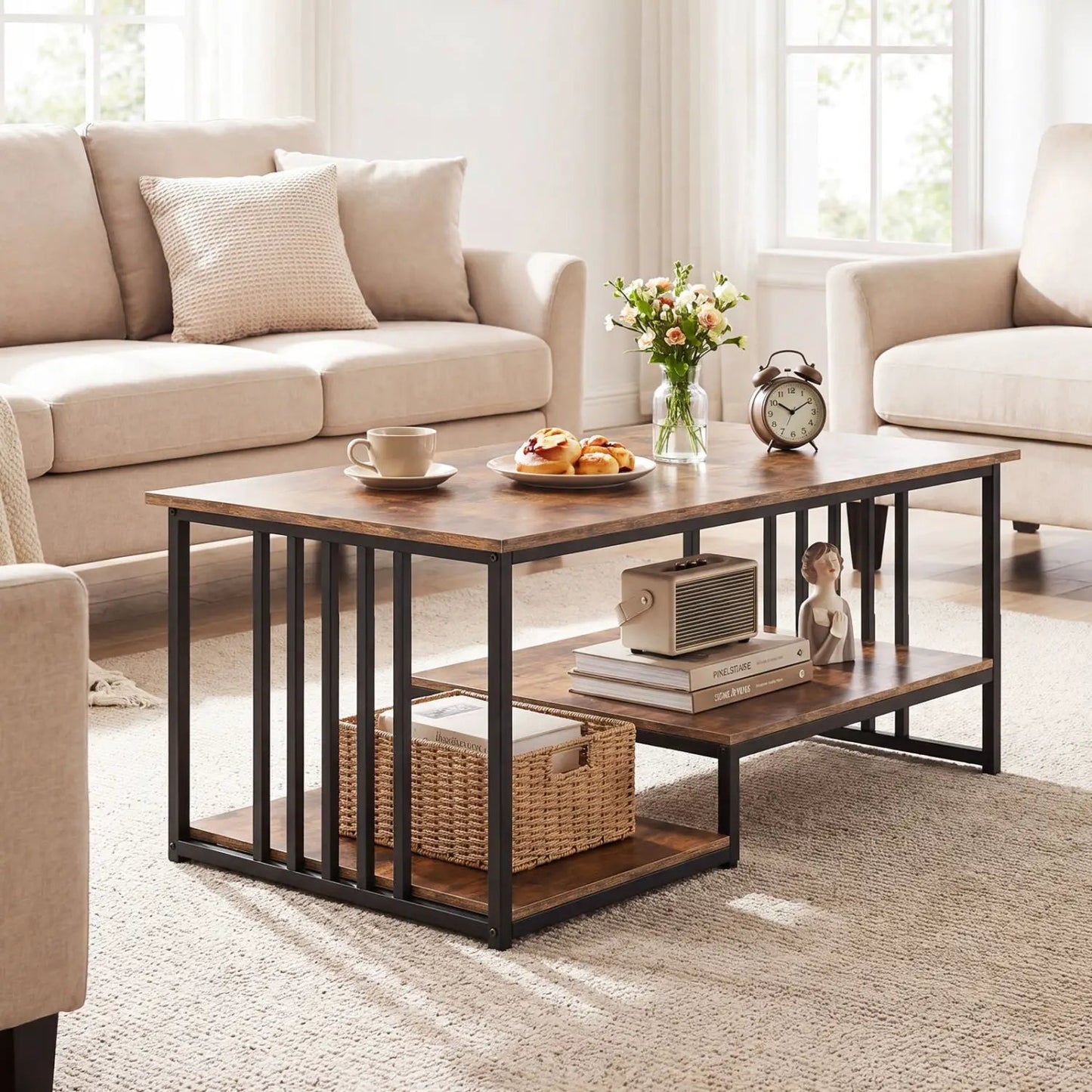Two Tier Coffee Table with Open Storage Shelf