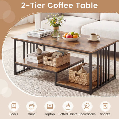 Two Tier Coffee Table with Open Storage Shelf