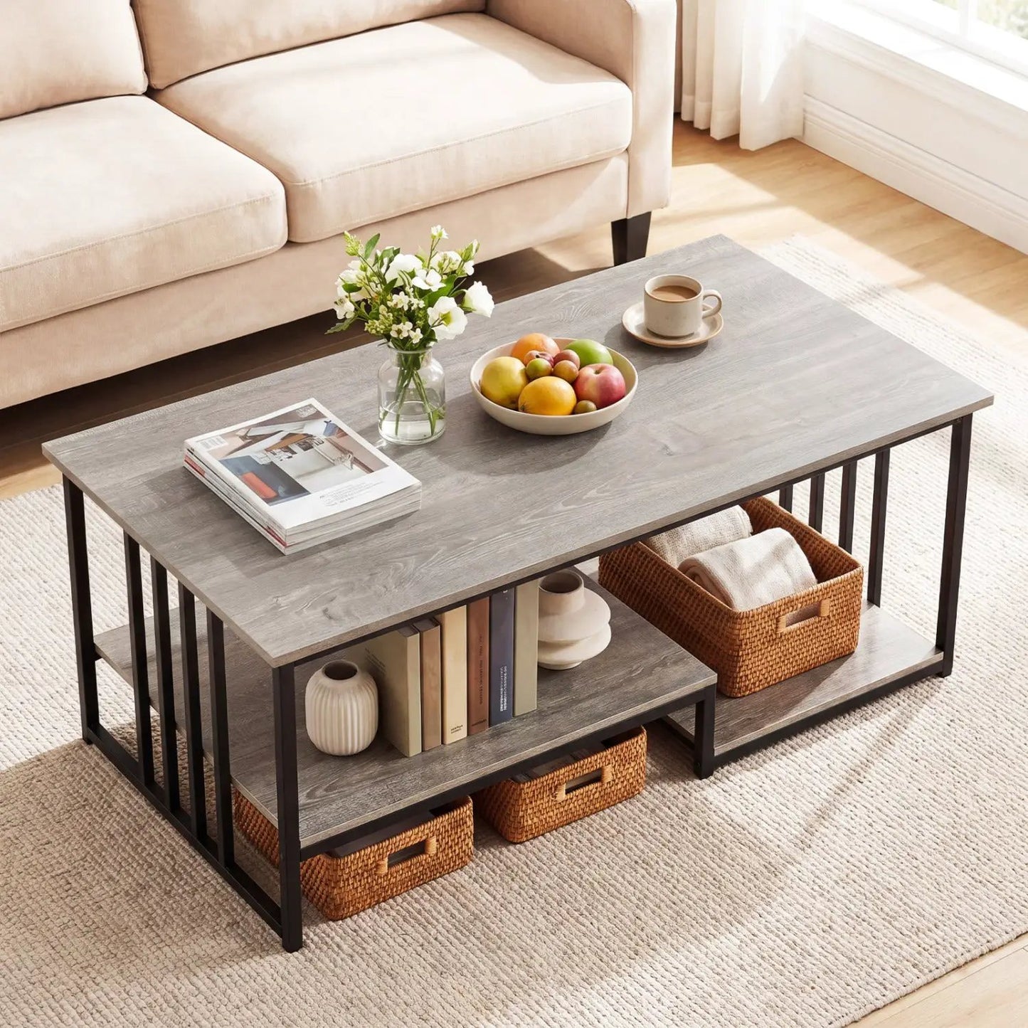 Two Tier Coffee Table with Open Storage Shelf