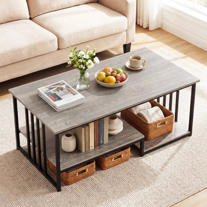 Two Tier Coffee Table with Open Storage Shelf
