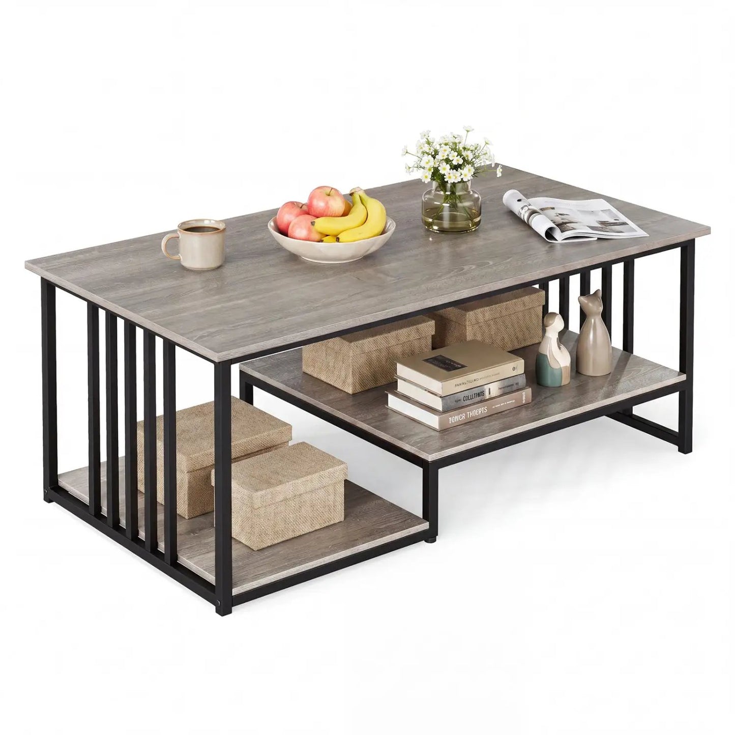 Two Tier Coffee Table with Open Storage Shelf