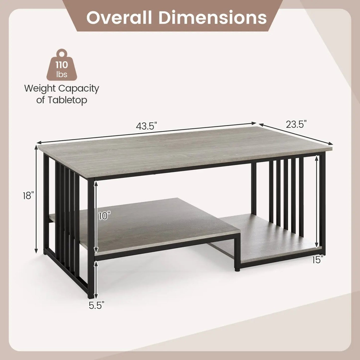 Two Tier Coffee Table with Open Storage Shelf