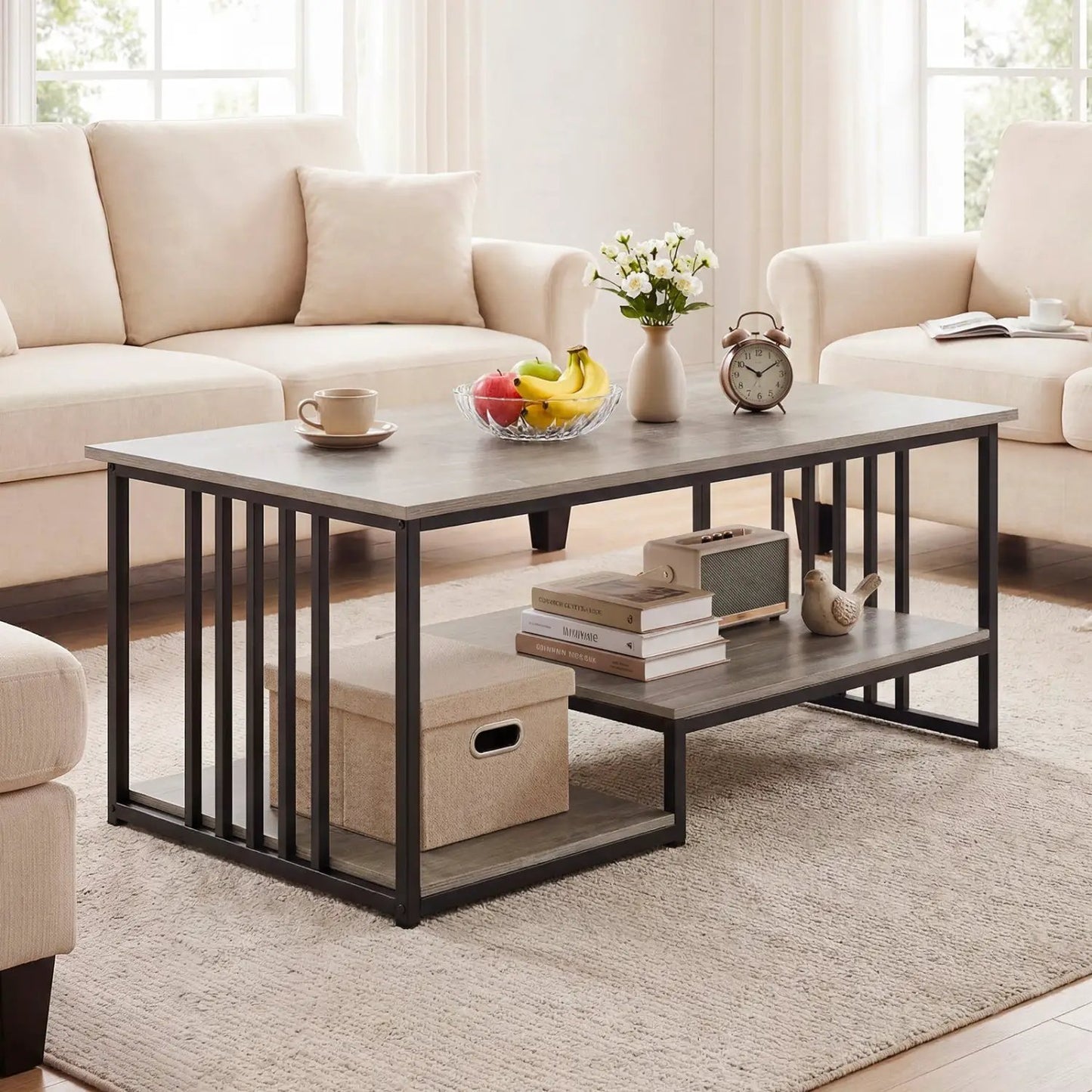 Two Tier Coffee Table with Open Storage Shelf