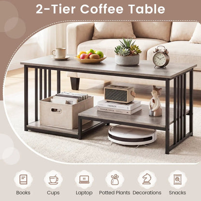 Two Tier Coffee Table with Open Storage Shelf