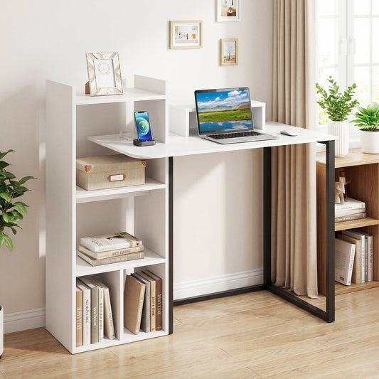 43.5" Computer Desk with Charging Station and Ergonomic Monitor Stand-White - Tampa Home & Garden Store