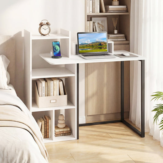 43.5" Computer Desk with Charging Station and Ergonomic Monitor Stand-White - Tampa Home & Garden Store
