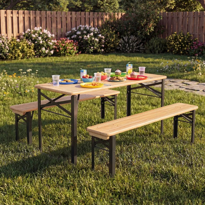 Folding Kids Picnic Table and Bench Set Wood