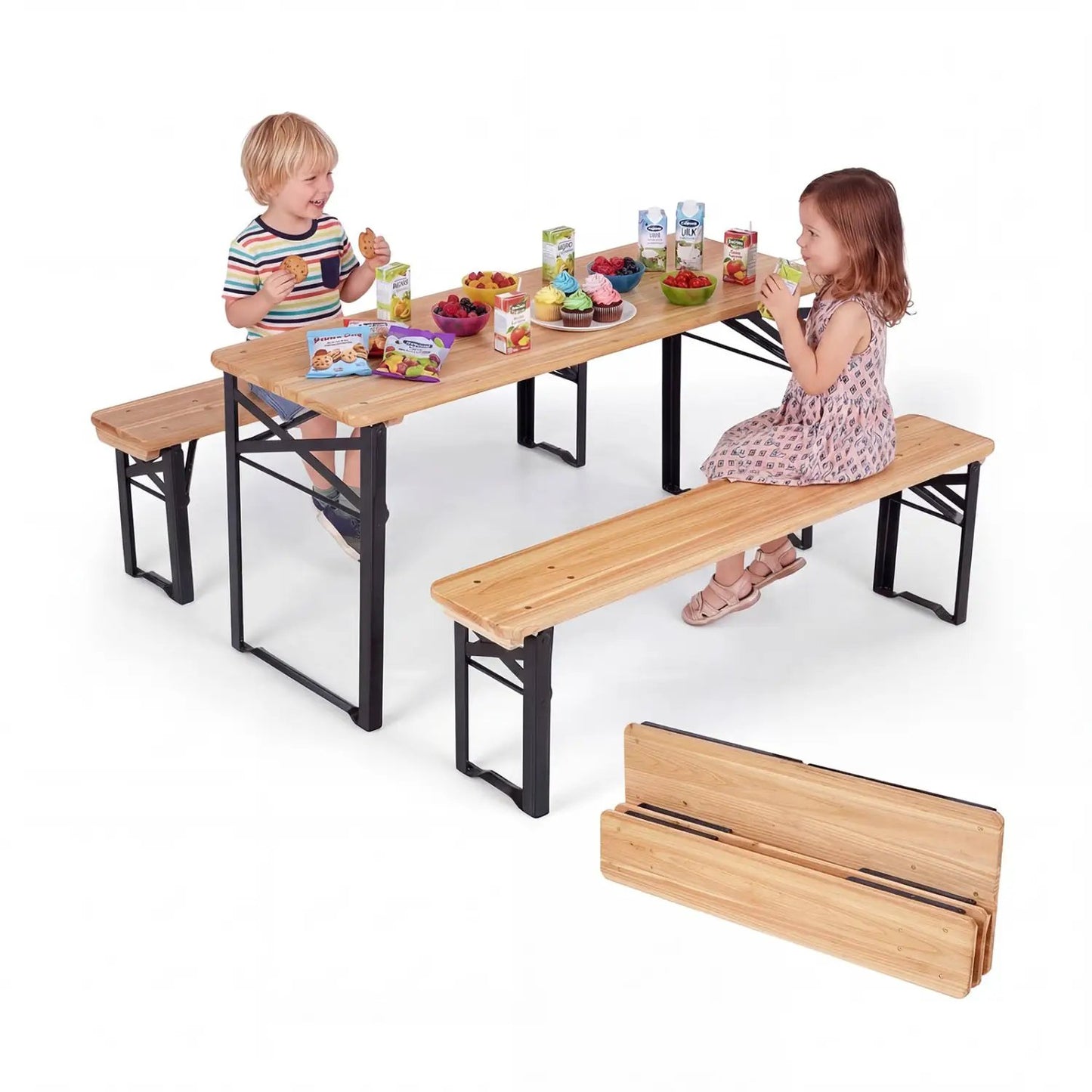 Folding Kids Picnic Table and Bench Set Wood