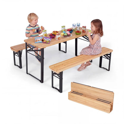 Folding Kids Picnic Table and Bench Set Wood