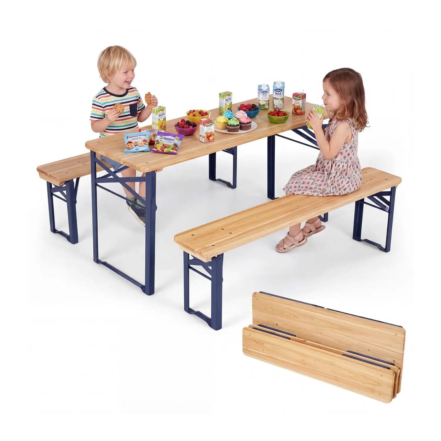 Folding Kids Picnic Table and Bench Set Wood