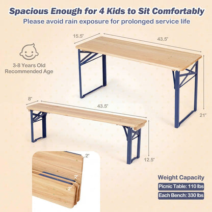 Folding Kids Picnic Table and Bench Set Wood