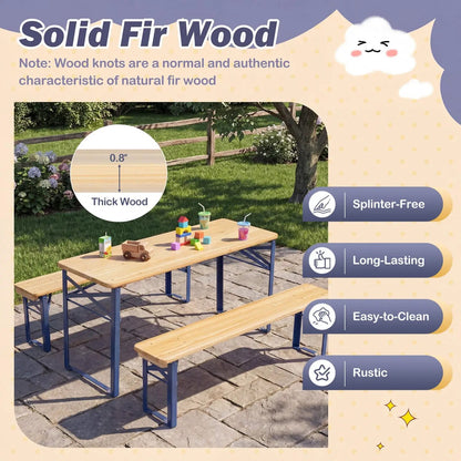Folding Kids Picnic Table and Bench Set Wood