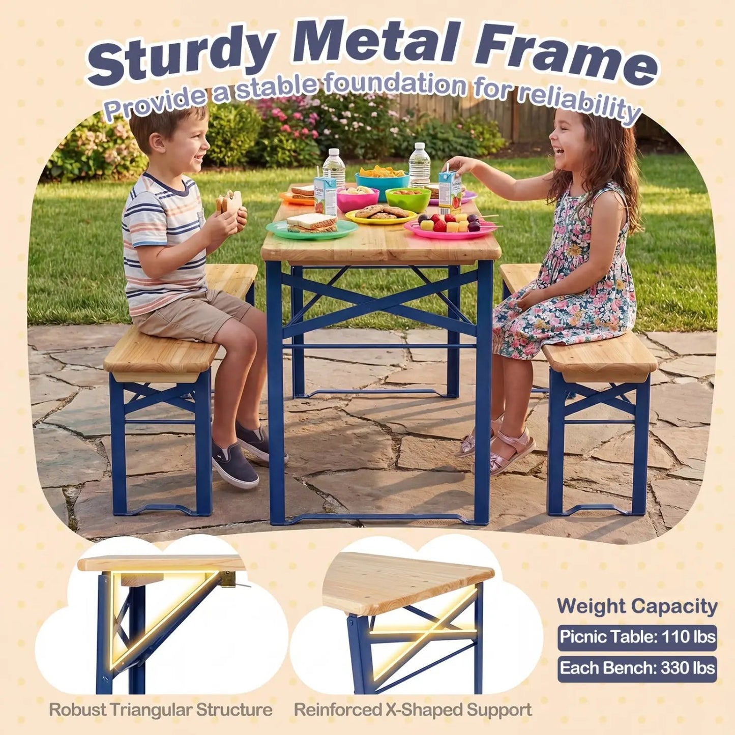 Folding Kids Picnic Table and Bench Set Wood