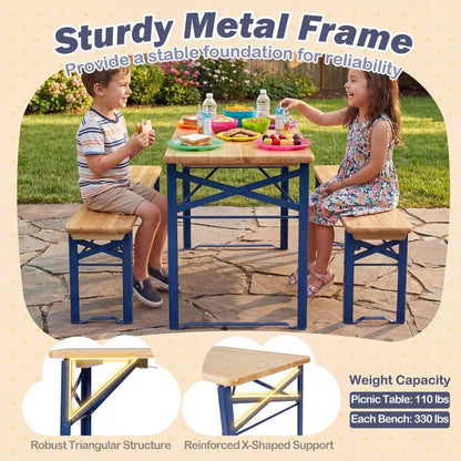 Folding Kids Picnic Table and Bench Set Wood