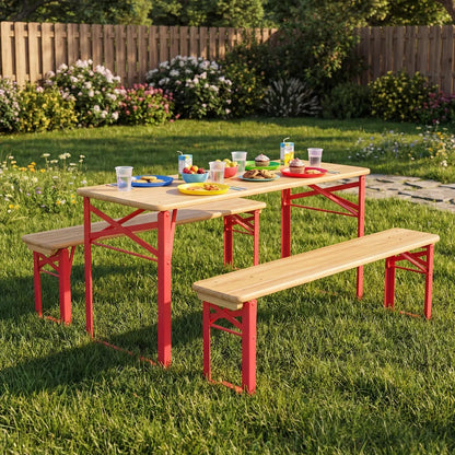 Folding Kids Picnic Table and Bench Set Wood