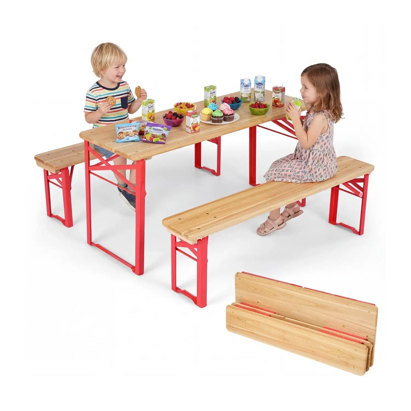 Folding Kids Picnic Table and Bench Set Wood