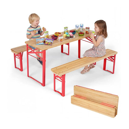 Folding Kids Picnic Table and Bench Set Wood