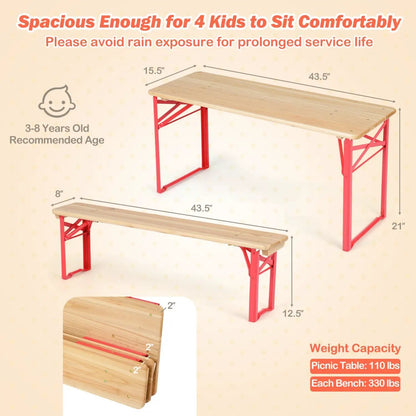 Folding Kids Picnic Table and Bench Set Wood