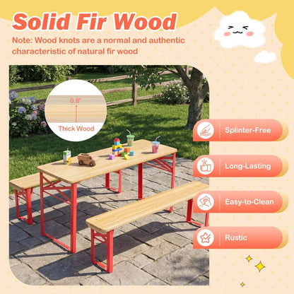 Folding Kids Picnic Table and Bench Set Wood