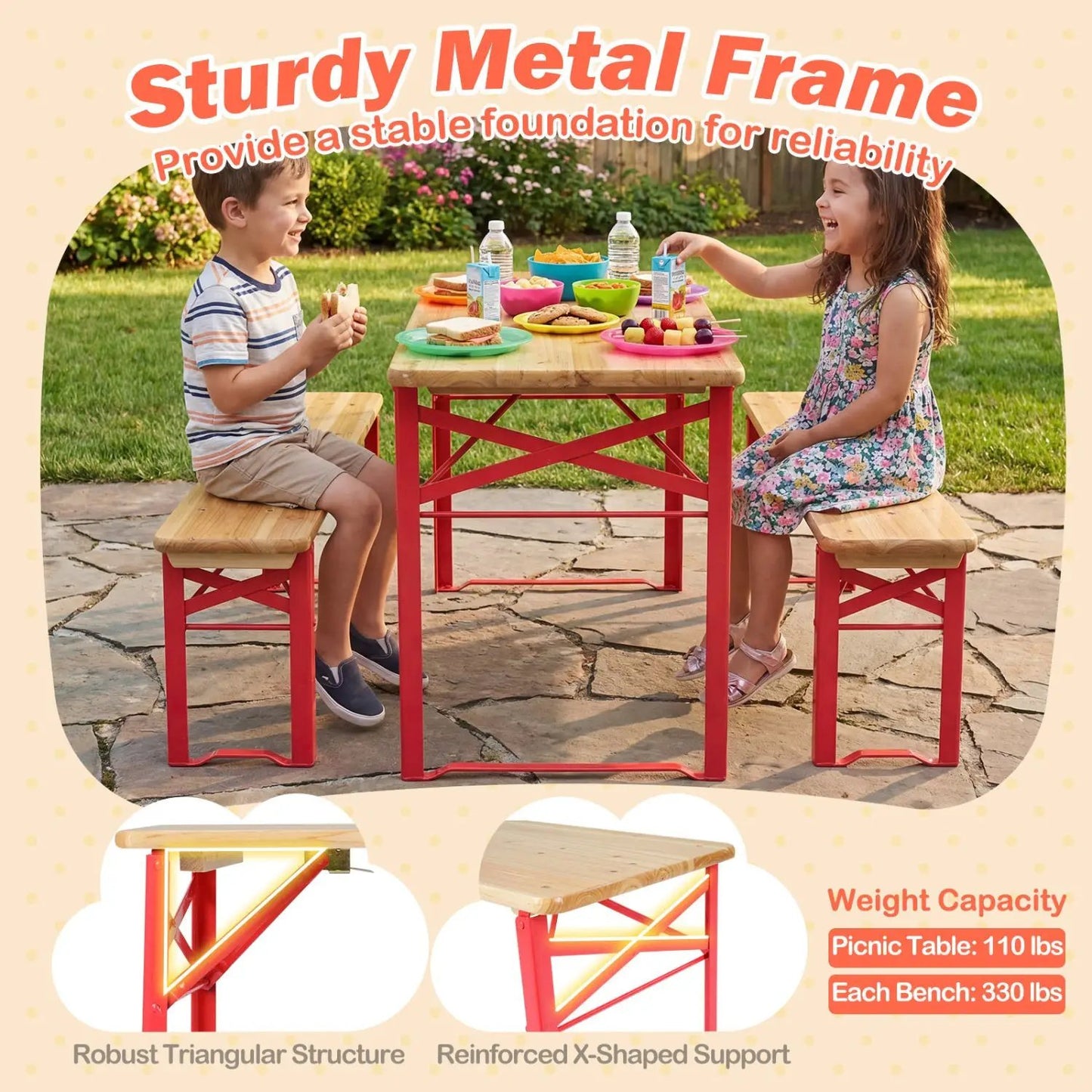 Folding Kids Picnic Table and Bench Set Wood