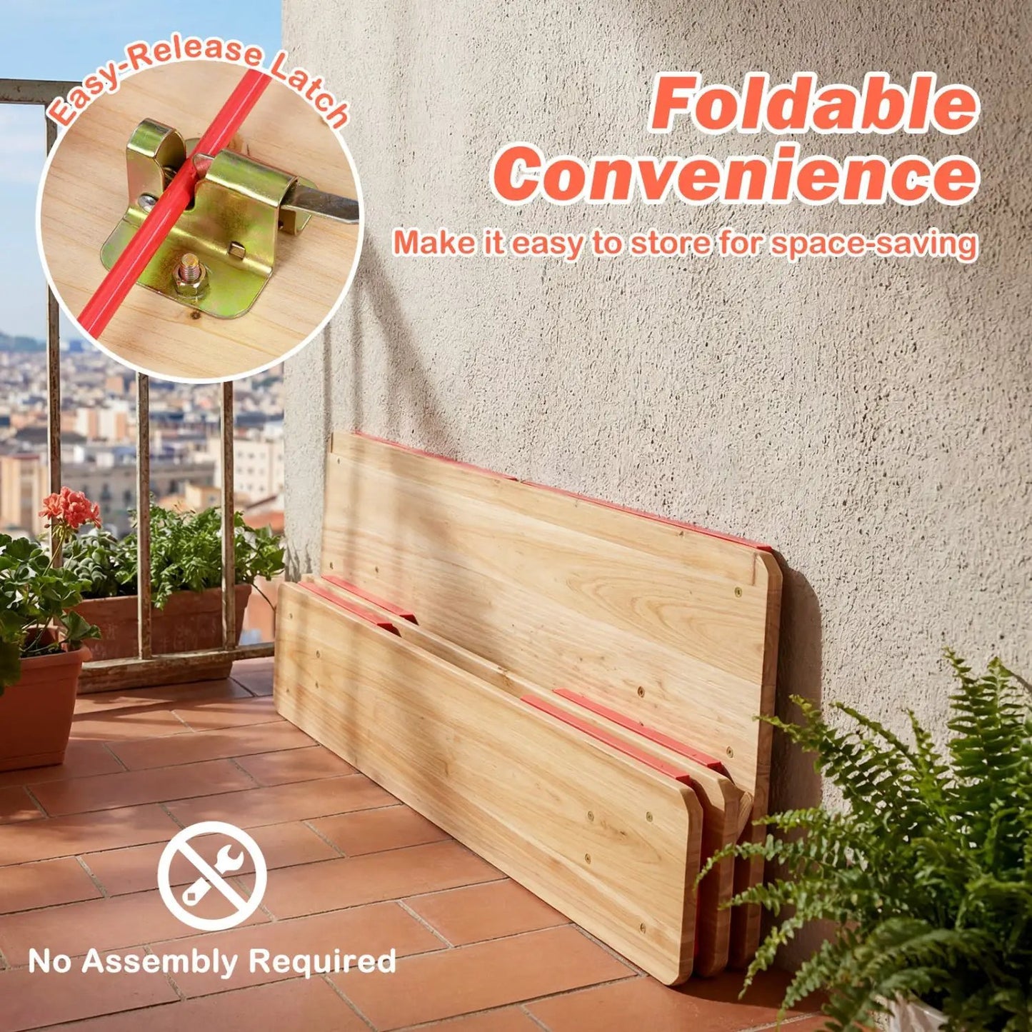 Folding Kids Picnic Table and Bench Set Wood