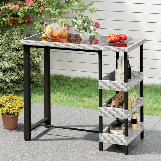 43.5 Inch Outdoor Bar Table with Tempered Glass Top - Tampa Home & Garden Store