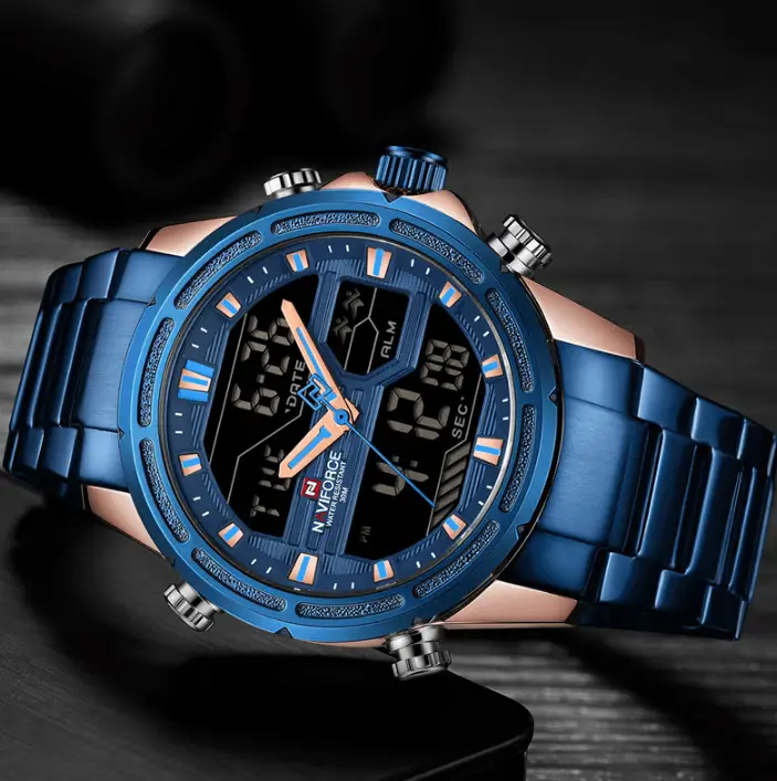 Mens Waterproof Analog Digital Watch Stainless