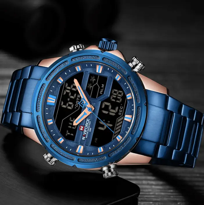 Mens Waterproof Analog Digital Watch Stainless