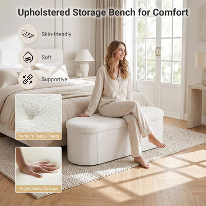 43in Folding Storage Ottoman Bench with Dividers Teddy Fleece DirectDeals soft sponge on Tampa Home & Garden Store
