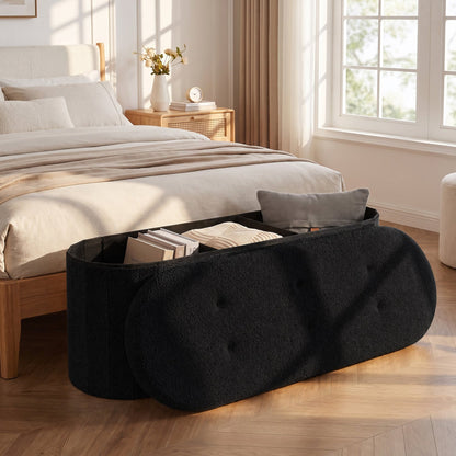 43in Folding Storage Ottoman Bench with Dividers in Teddy Fleece, black exterior on Tampa Home & Garden Store