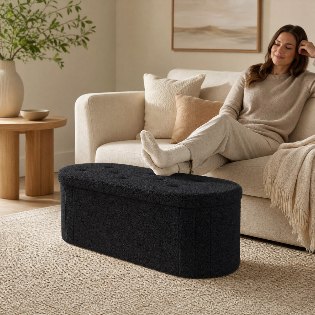 43-inch Folding Storage Ottoman Bench with Dividers teddy fleece, charcoal black DirectDeals on Tampa Home & Garden Store