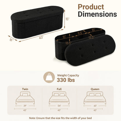 43in folding storage ottoman bench with dividers teddy fleece by DirectDeals on Tampa Home & Garden Store