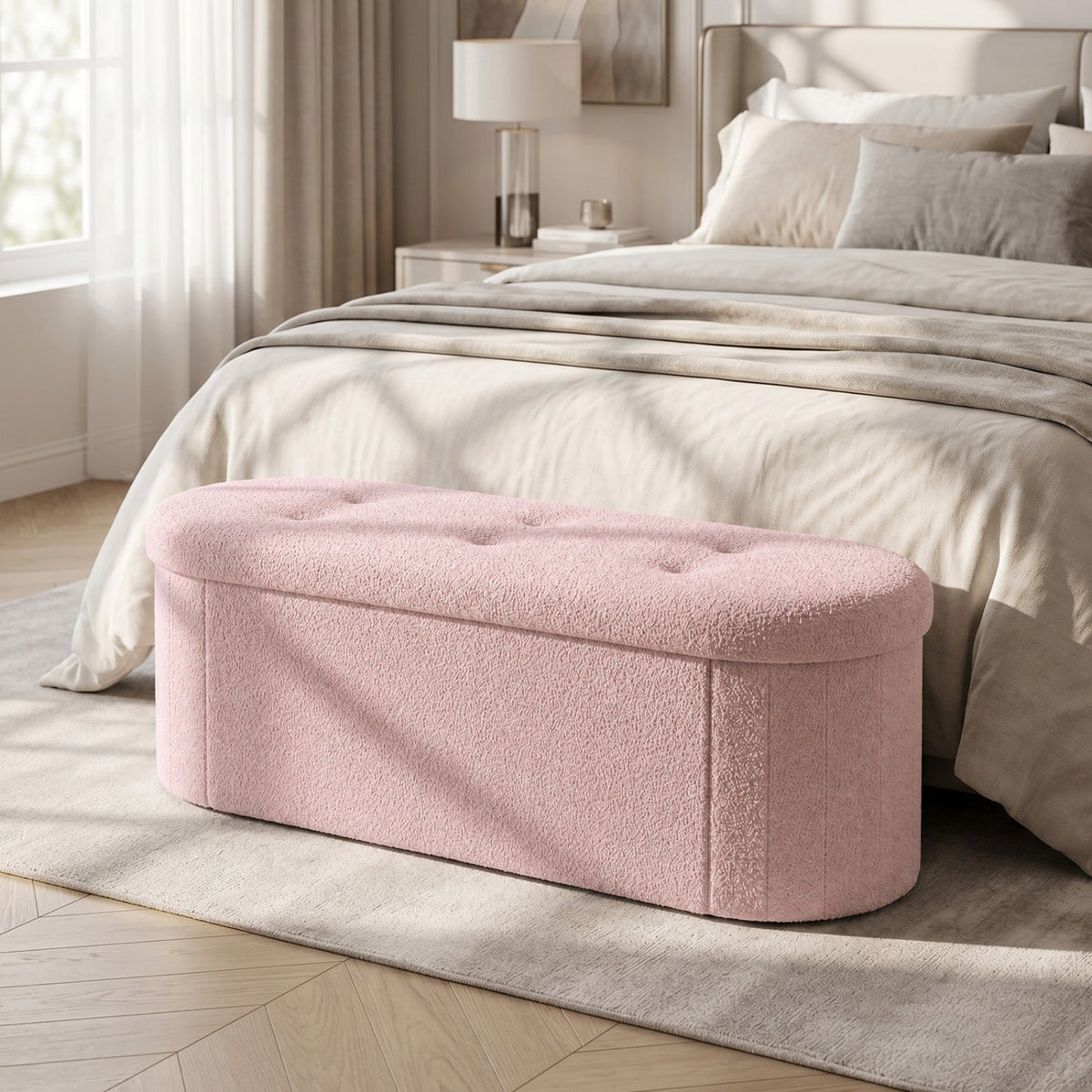43in Folding Storage Ottoman Bench with Dividers pink teddy fleece by DirectDeals on Tampa Home & Garden Store