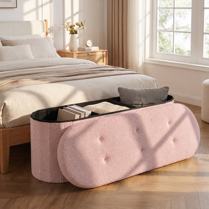 43in Folding Storage Ottoman Bench with Dividers Teddy Fleece pink DirectDeals ottoman open lid on Tampa Home & Garden Store