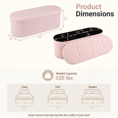 43in Folding Storage Ottoman Bench with Dividers in pink Teddy Fleece by DirectDeals on Tampa Home & Garden Store