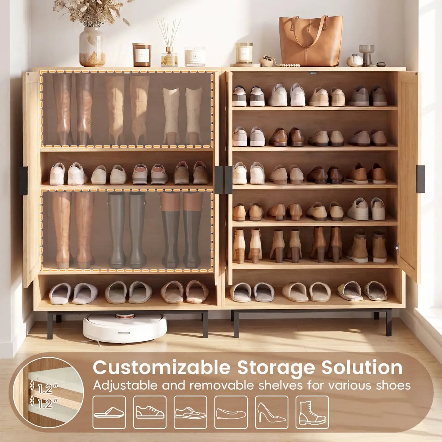 Six-Tier Tall Shoe Cabinet With Double Doors