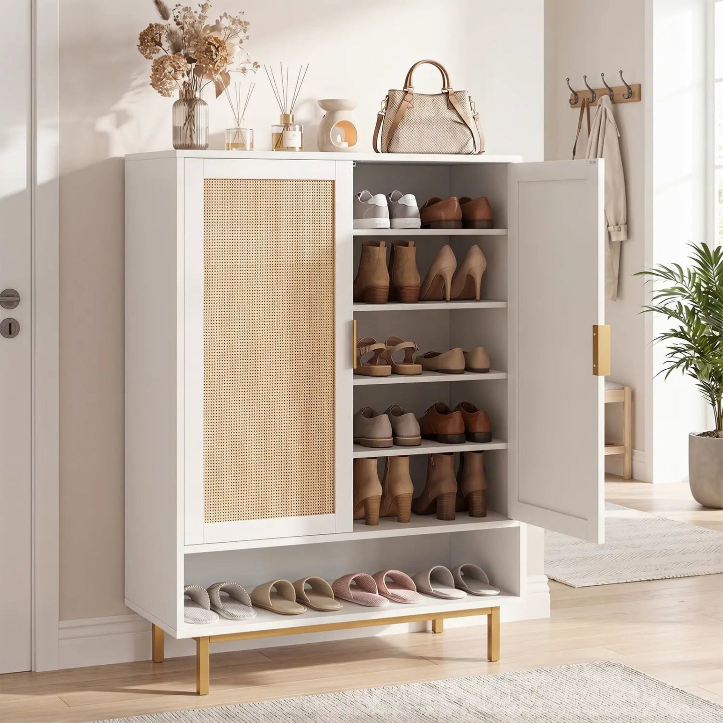 Six-Tier Tall Shoe Cabinet With Double Doors