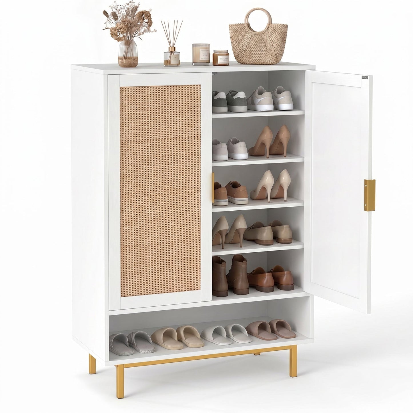 Six-Tier Tall Shoe Cabinet With Double Doors