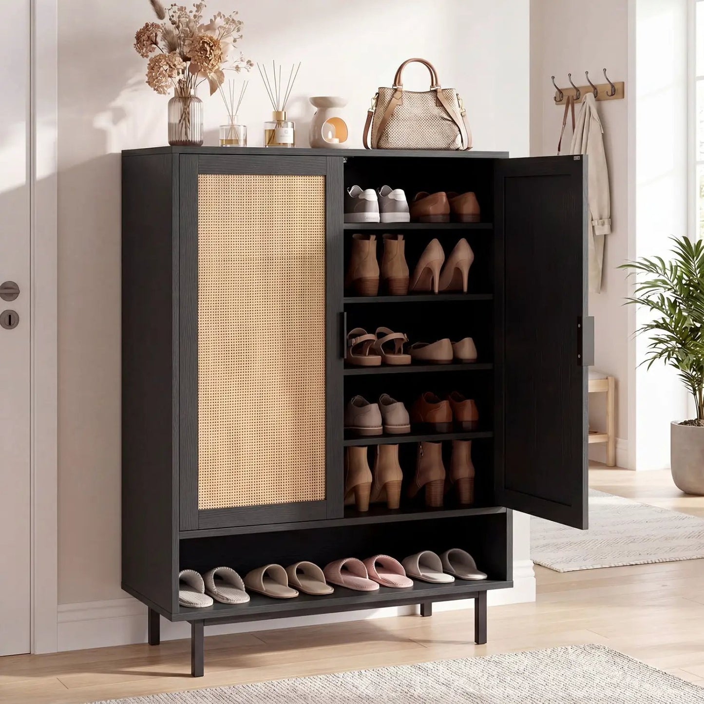 Six-Tier Tall Shoe Cabinet With Double Doors