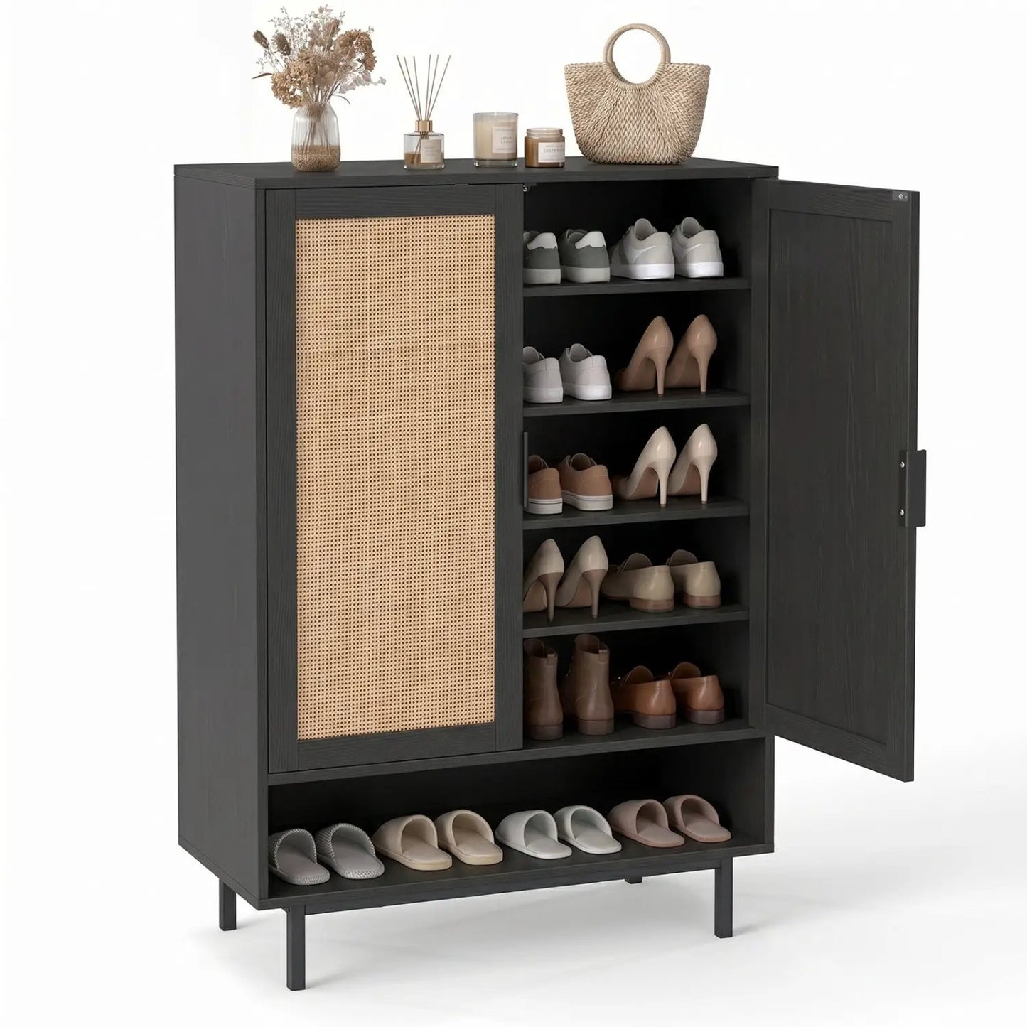 Six-Tier Tall Shoe Cabinet With Double Doors