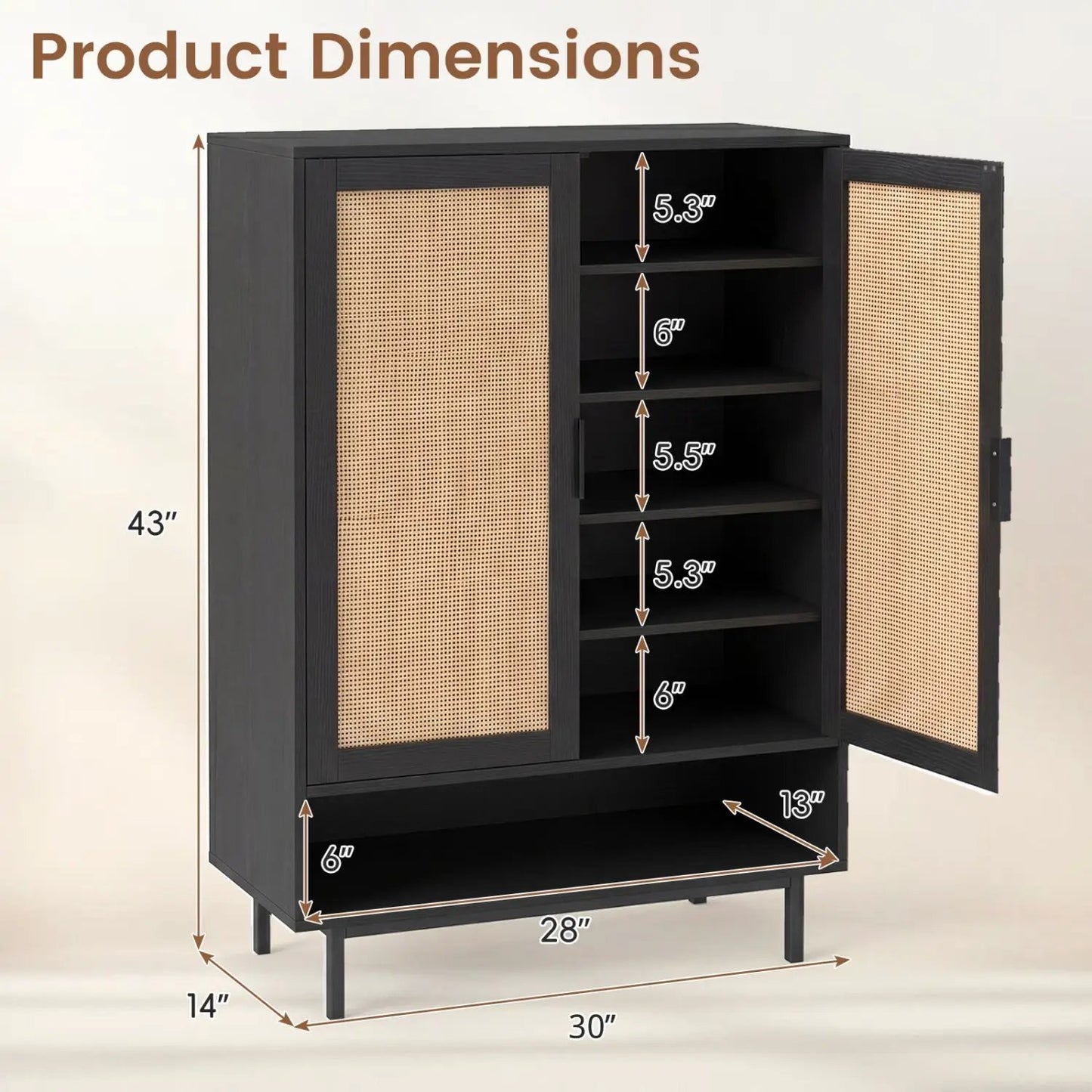 Six-Tier Tall Shoe Cabinet With Double Doors