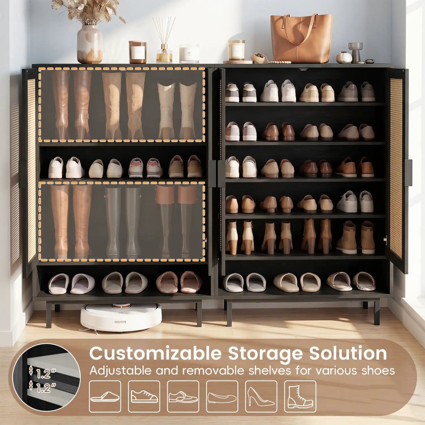 Six-Tier Tall Shoe Cabinet With Double Doors
